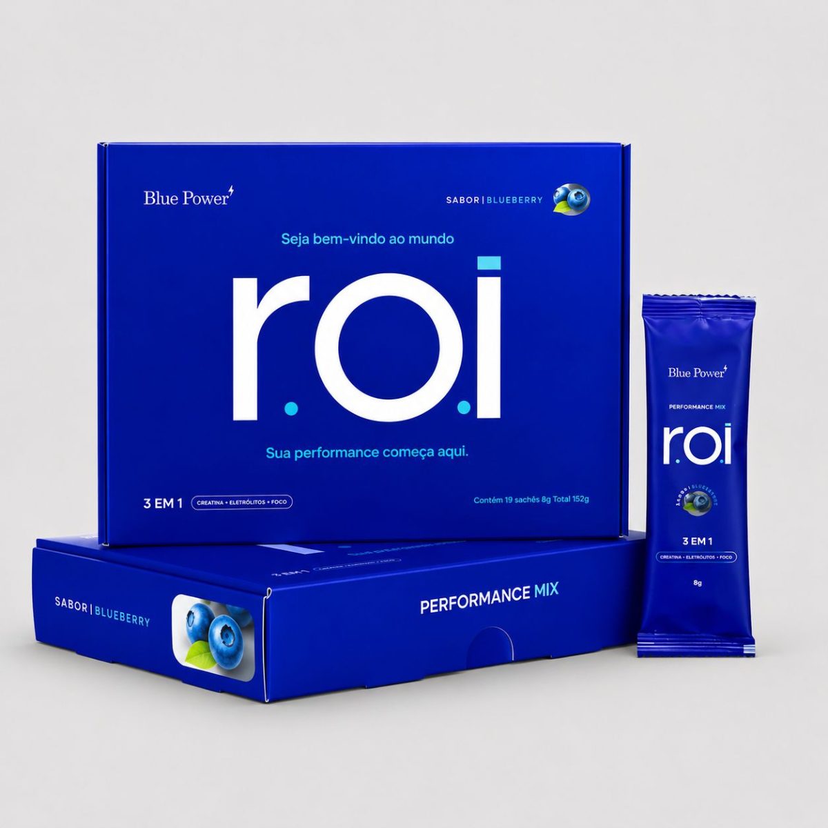Caixa de 19 sachês do ROI Blue Power